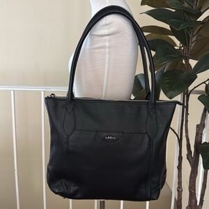 Lodis Sierra Black Pebbled Black Leather Large Tote Shoulder Bag